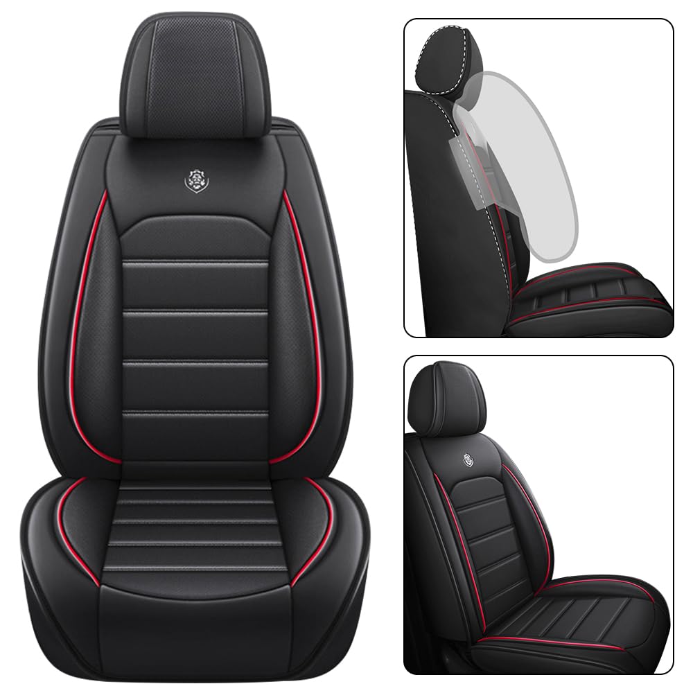 LEYPOCO Leather Seat Cover for Ford Edge 2010-2026,Waterproof Soft Seat Covers,Interior Accessories Seat Covers Cushion Vehicle Protector Airbag Compatible(Black&Red,Full Set)