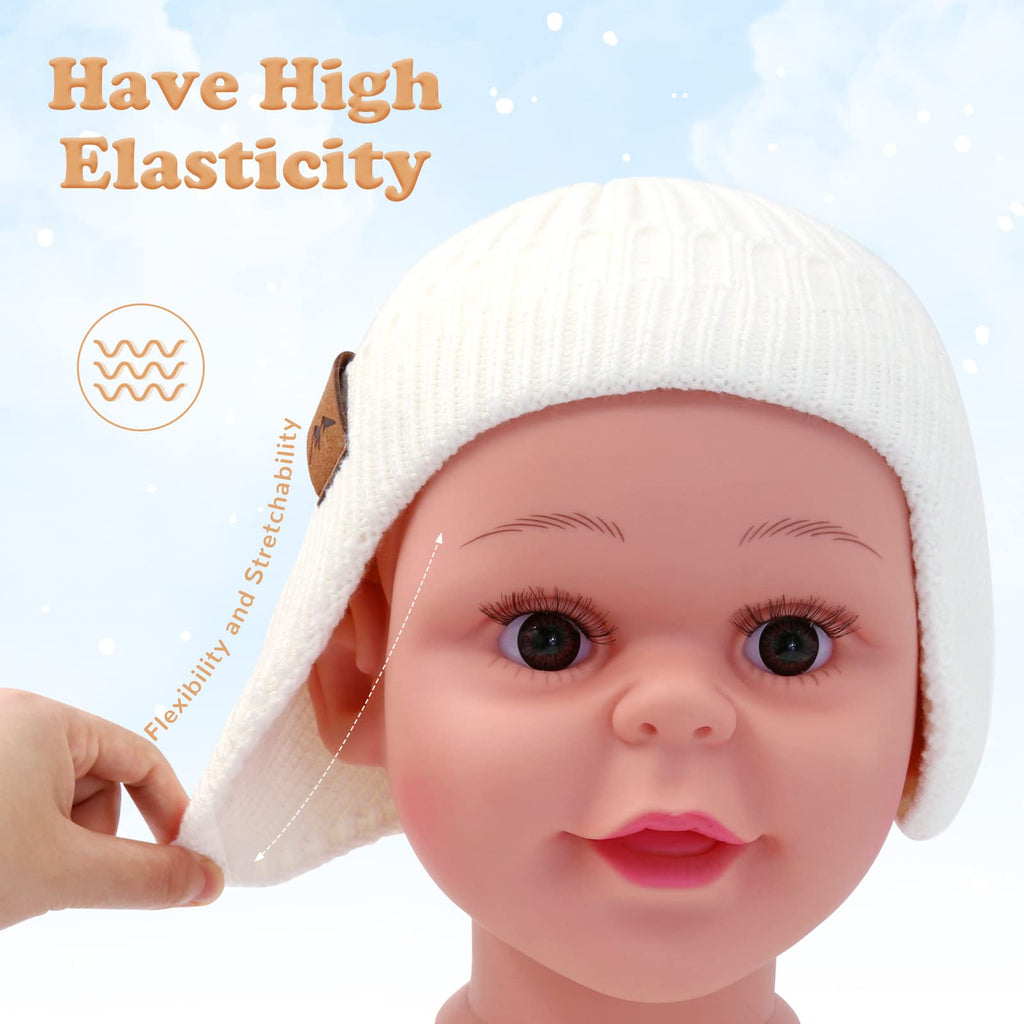 POXIMI Baby Boy Winter Hat Toddler Warm Beanie Girl Knit Hats with Earflap Kid Cute Earmuffs (Pink+White, 6-24Months)
