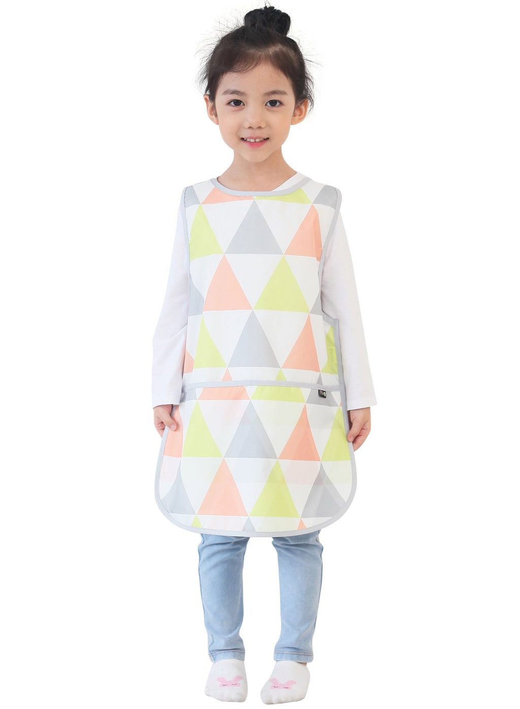 Plie Kids Painting Apron – Waterproof Art Smock for Toddlers & Preschoolers, Messy Play, Baking, Crafts, Cooking, Sensory Activities, Mealtime (Ages 1–10), Lime Triangle (19-L)