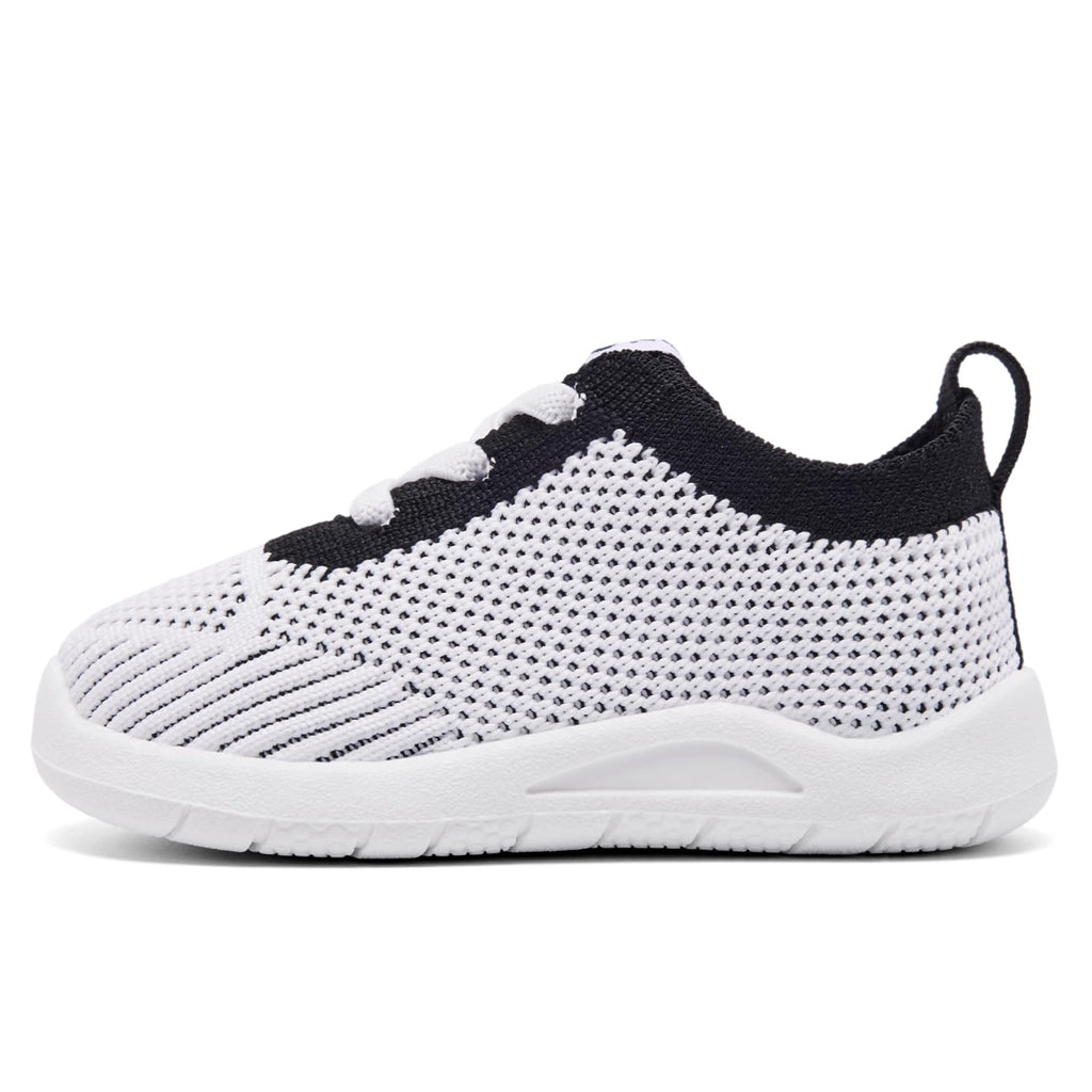 MORENDL Toddler Shoes Baby Walking Sock Shoes Infant Sneakers Boy Girl Barefoot Tennis Shoe Non-Slip Brethable White Black 15-18 Months