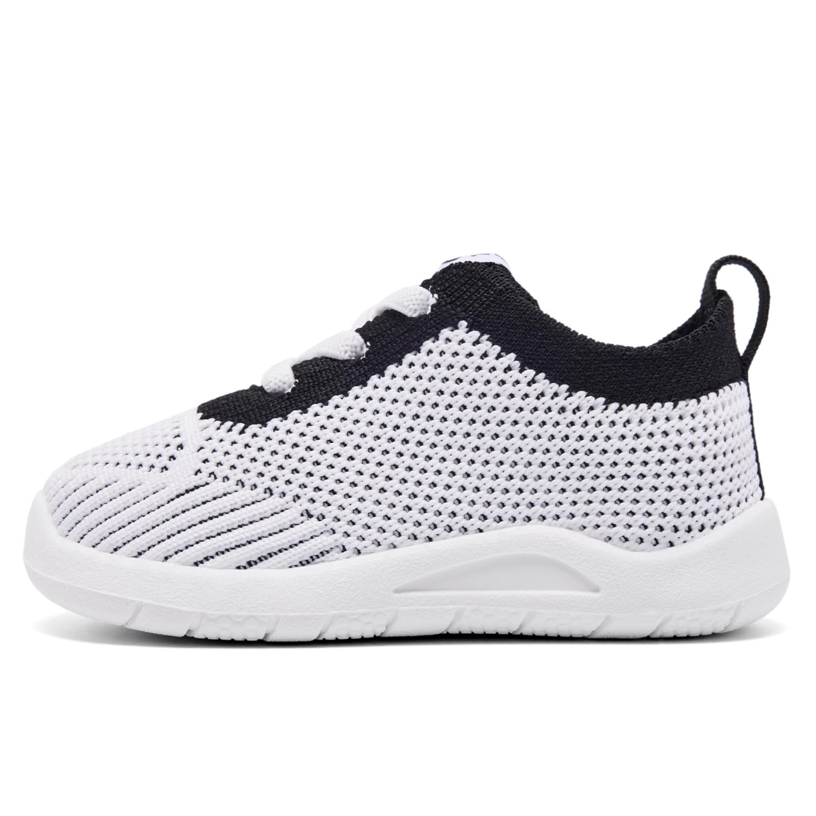 MORENDL Toddler Shoes Baby Walking Sock Shoes Infant Sneakers Boy Girl Barefoot Tennis Shoe Non-Slip Brethable White Black 15-18 Months