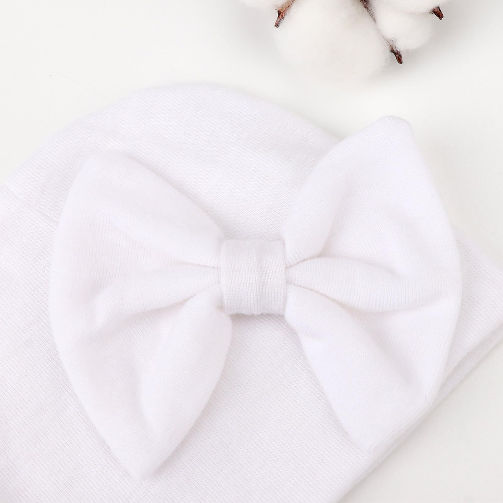 BQUBO Newborn Baby Girls Hats Mittens Set Hospital Hat Beanie Infant Bow Hats Baby Cotton Gloves No Scratch Mittens for 0-6 Months