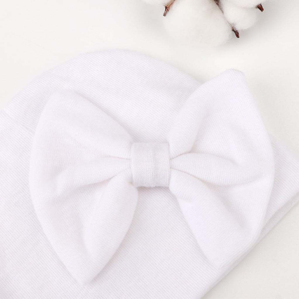 BQUBO Newborn Baby Girls Hats Mittens Set Hospital Hat Beanie Infant Bow Hats Baby Cotton Gloves No Scratch Mittens for 0-6 Months