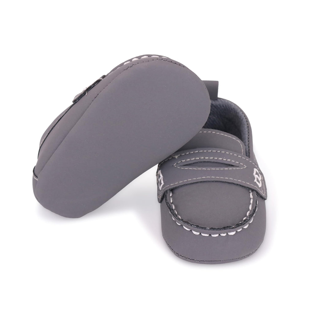 LONSOEN Baby Boys Girls Loafers Prewalker Dress Shoes,Grey 12-18M