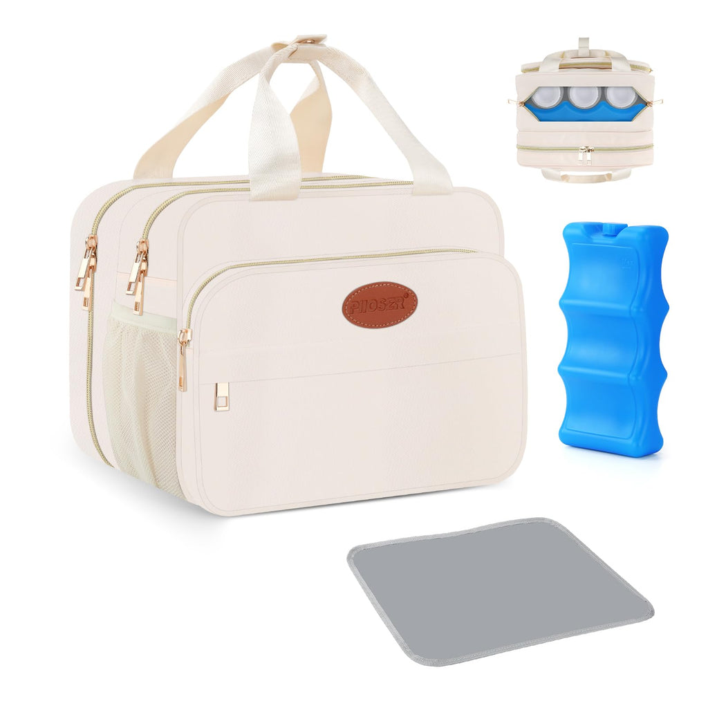 Breastmilk Cooler Travel Bag with Ice Pack, Insulated Bottle Bags with Luggage Strap, Compatible with Hands-Free Wearable Breast Pumps & Accessories, Portable Breast Pump Carrying Case for Working Mom