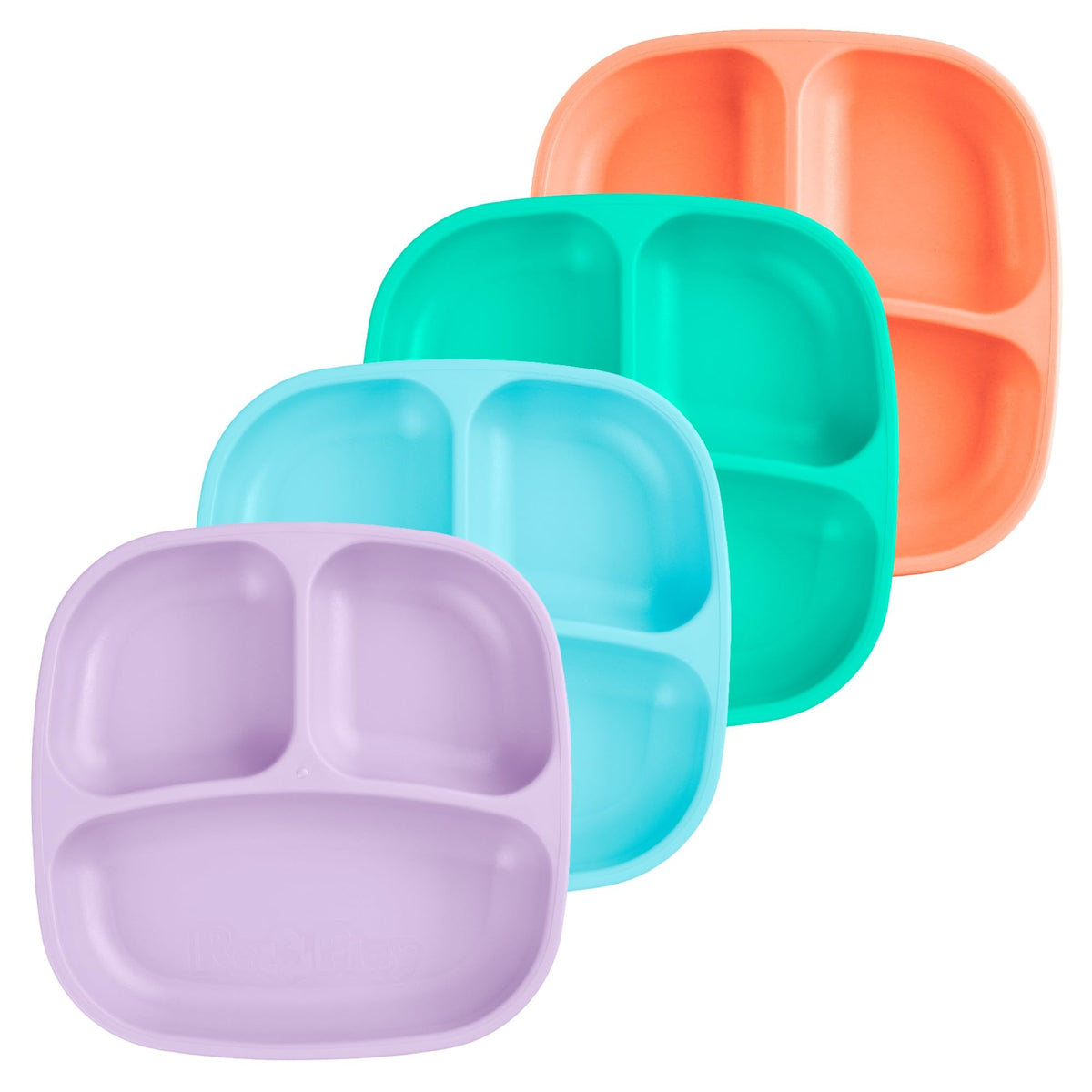 Re-Play Divided Toddler Plates Set of 4 - Deep-Walled 3 Compartment Kids Plates for Picky Eaters - Dishwasher & Microwave Safe - BPA-Free - Made in USA, Princess