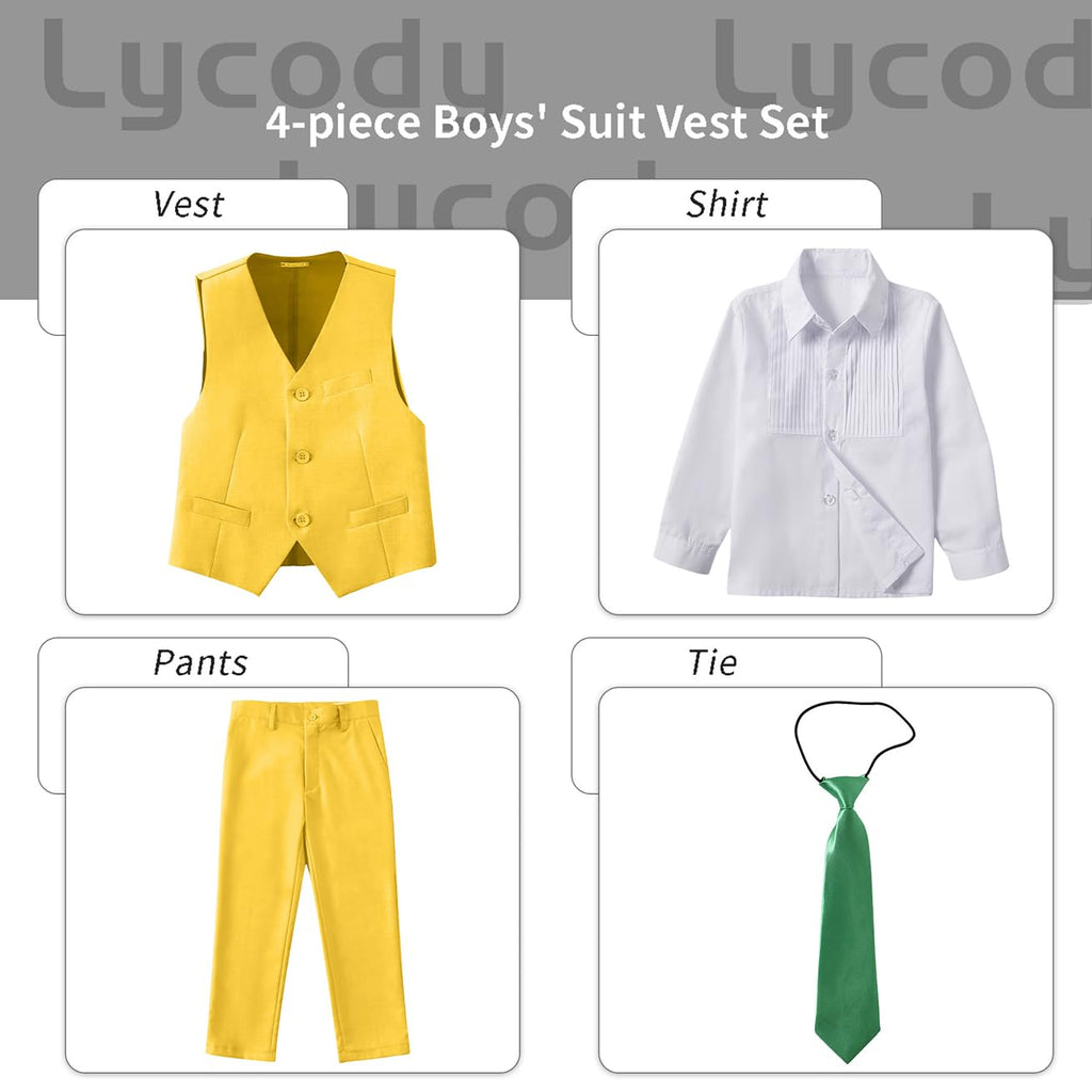 Lycody Boys Suit Vest Set Formal Dress Suits Wedding Outfit, Yellow, 3T