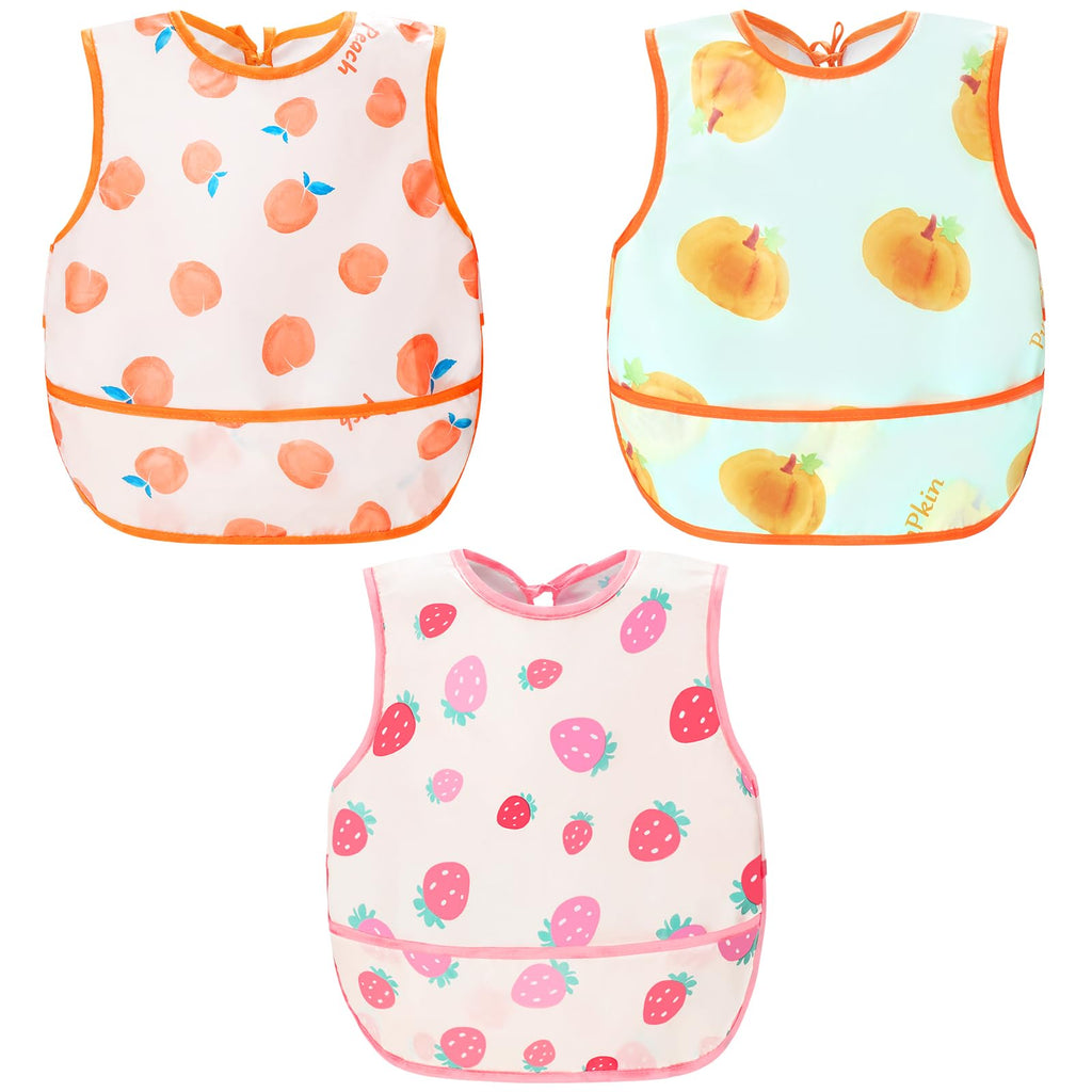 Accmor 3 Pack Waterproof Baby Bibs for Eating, Mess Proof Toddler Feeding Bibs for Girls Boys