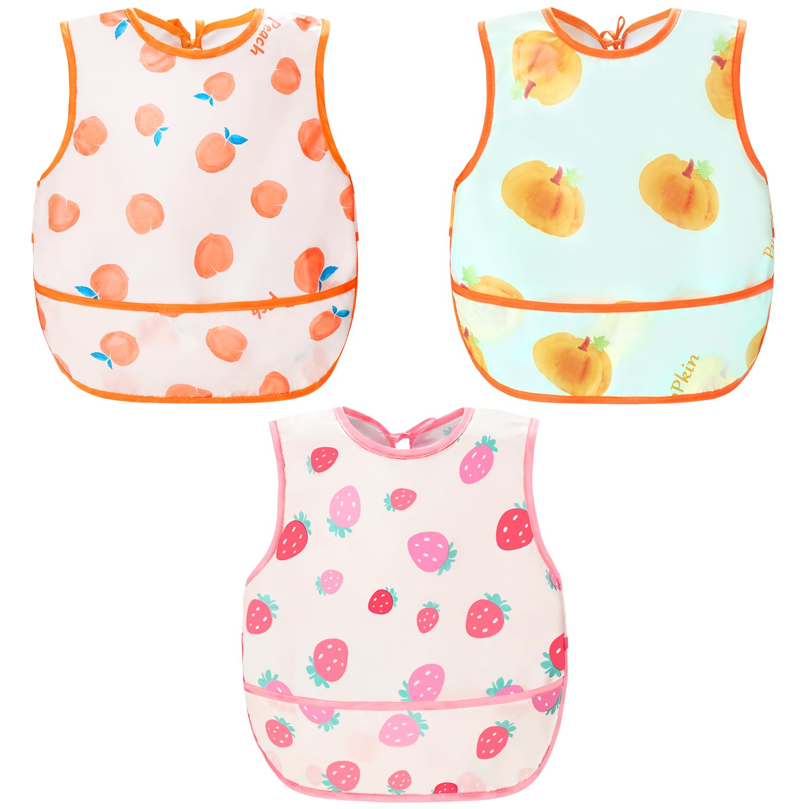 Accmor 3 Pack Waterproof Baby Bibs for Eating, Mess Proof Toddler Feeding Bibs for Girls Boys