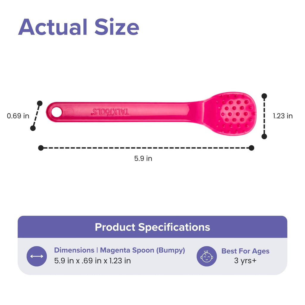 TalkTools Bumpy Spoons - Self-Feeding Oral Motor Therapy for Lip Closure & Oral Awareness, Kids, Toddlers & Adults, Sensory Feeding Aid | Magenta, 6-Pack