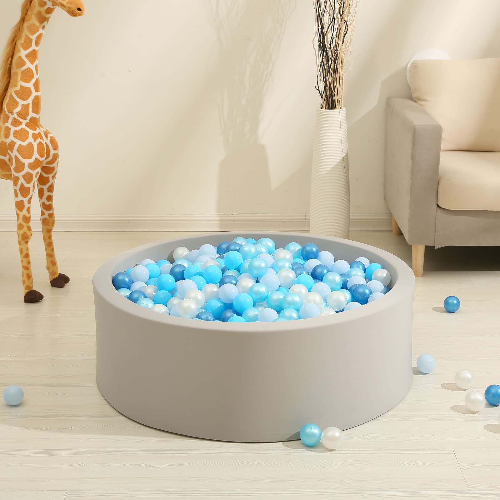 GOGOSO Ball Pits Balls Toddlers 50 100 200 500 Plastics Shape Ball Non-Phthalate Non-BPA Non-Toxic 2.2-Inch Crush Proof Play Balls,Pearl Blue Colors, 200 Balls