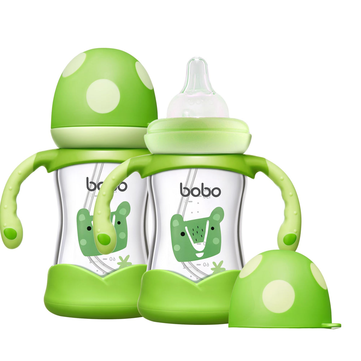 YOHKOH Natural Glass Baby Bottle with Handle, 5.4oz (4-Pack) Green