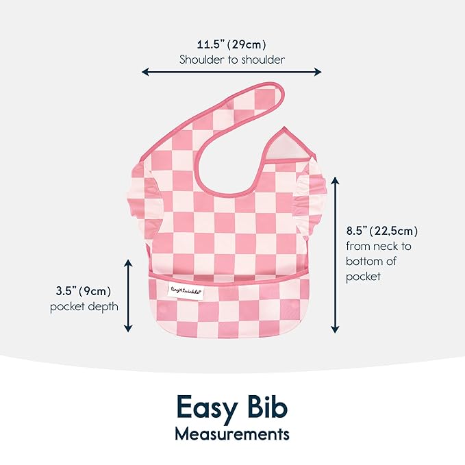 Tiny Twinkle Mess Proof Baby Bibs for Eating – Waterproof, Wipeable Toddler Bibs with Pocket – Baby Food Bibs for Girls & Boys(3 Pack,Checkers Girl)