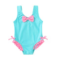YOUNGER TREE Toddler Swimsuit Girl Cute Stripe One-Piece Ruffle Swimwear Baby Girl Bathing Suits with Bow(4-5T,Blue and Pink Bow)