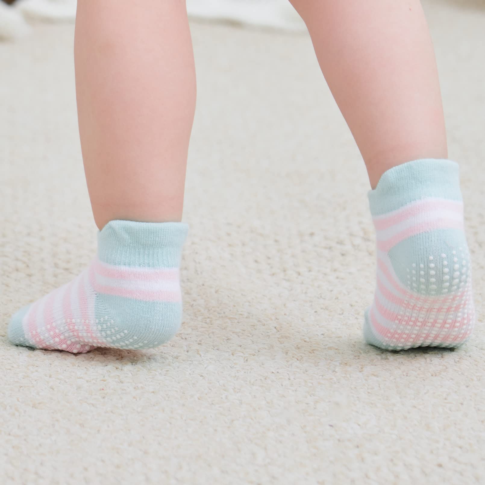 Zaples Baby Girls Non Slip Grip Ankle Socks with Non Skid Soles for Infants Toddlers, Girl Stripes, 6-12 Months