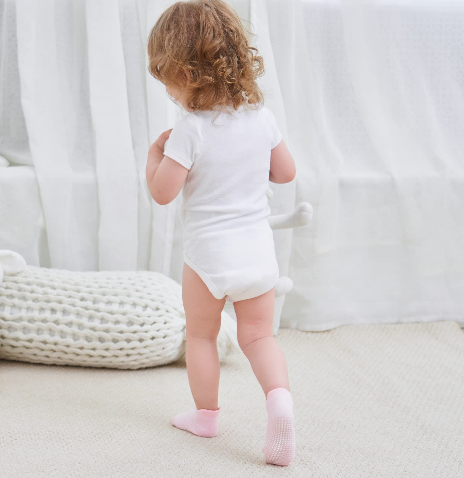 ZAPLES Baby Girls Non Slip Grip Ankle Socks with Anti Skid Soles for Infants Toddlers, Girls - 12 Pairs, 4-7 Years