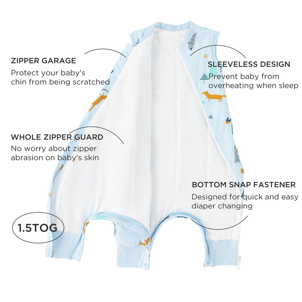 Duomiaomiao 1.5 TOG Toddler Sleep Bag 12-24 Months 100% Cotton Four Season Side Open Zipper Baby Sleep Sack with Feet, Breathable Toddler Wearable Blanket