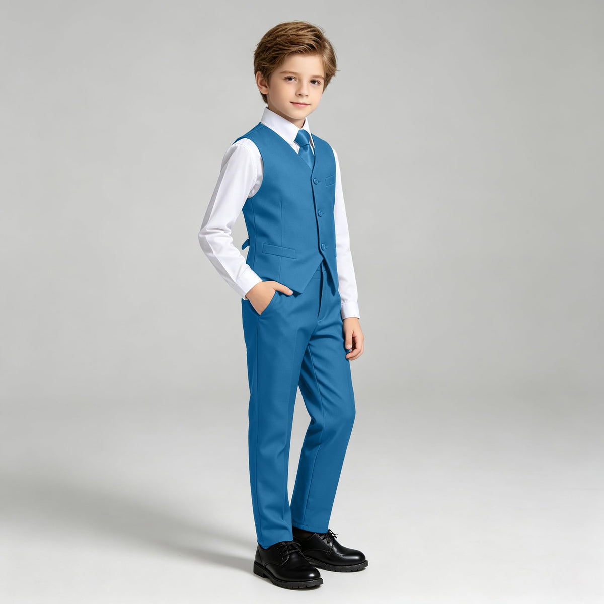 Boys Suit Vest Set Formal Dress Suits Wedding Outfit, Teal Blue, Size 16