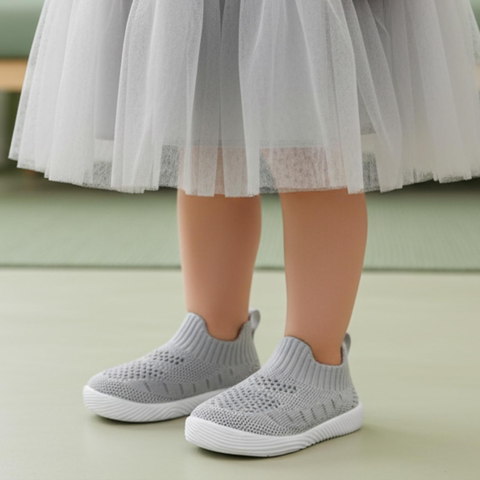 MORENDL Toddler Shoes Baby Walking Sock Shoes Non-Slip Breathable Boys & Girls Sneakers Infant Tennis Shoes Mesh Grey 6-9Months