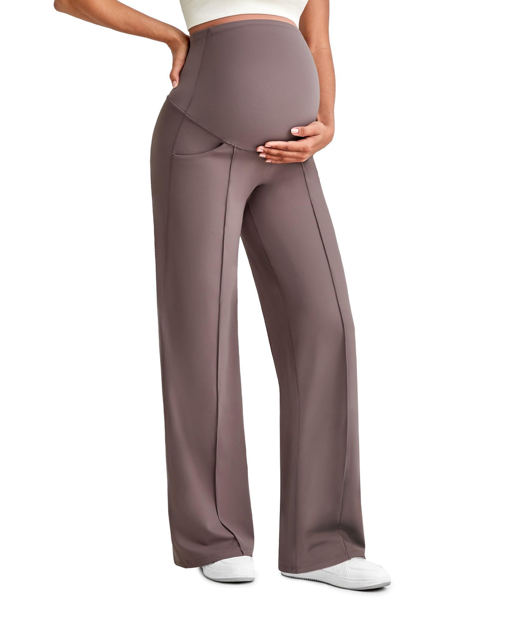 G4Free Maternity Lounge Pants Pregnancy Sweatpants for Work,Taupe,M,Regular