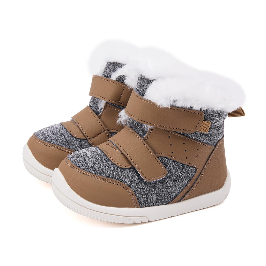 BMCiTYBM Baby Snow Winter Boots Boys Girls Shoes Warm Double Strap Non Slip First Walking Infant 6 9 12 18 24 Months Camel Size 6-12 Months Infant