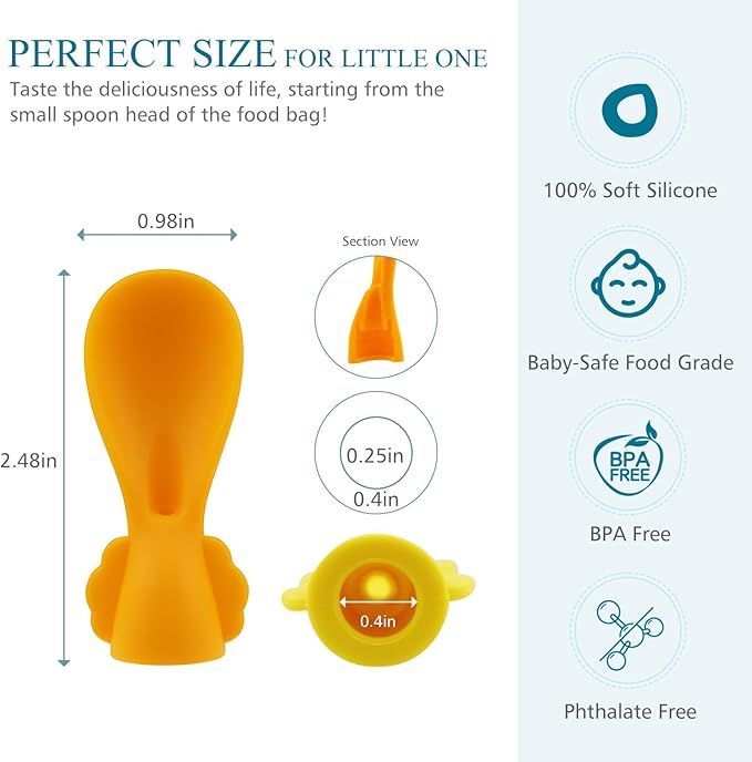 Universal Baby Food Pouch Spoon Attachment - 10 Pack, Silicone Baby Spoons for Pouches, Travel-Friendly Baby Food Squeeze Pouch Spoon