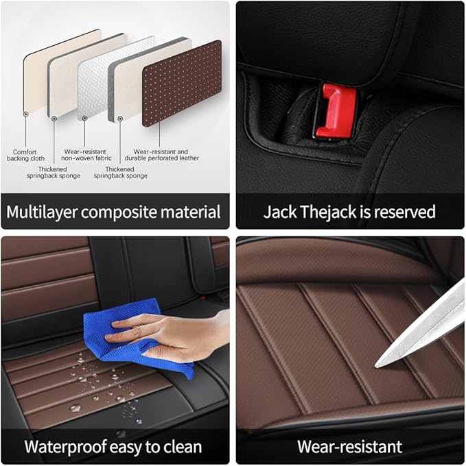Leather Seat Cover for Ford Edge 2010-2026,Waterproof Soft Seat Covers,Interior Accessories Seat Covers Cushion Vehicle Protector Airbag Compatible(Black&Coffee,Full Set with Pillow)