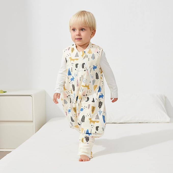 Duomiaomiao 2.5 TOG Toddler Sleep Sack 12-24 Months 100% Cotton Winter Side Open Zipper Baby Sleep Sack with Feet, Warm Toddler Wearable Blanket