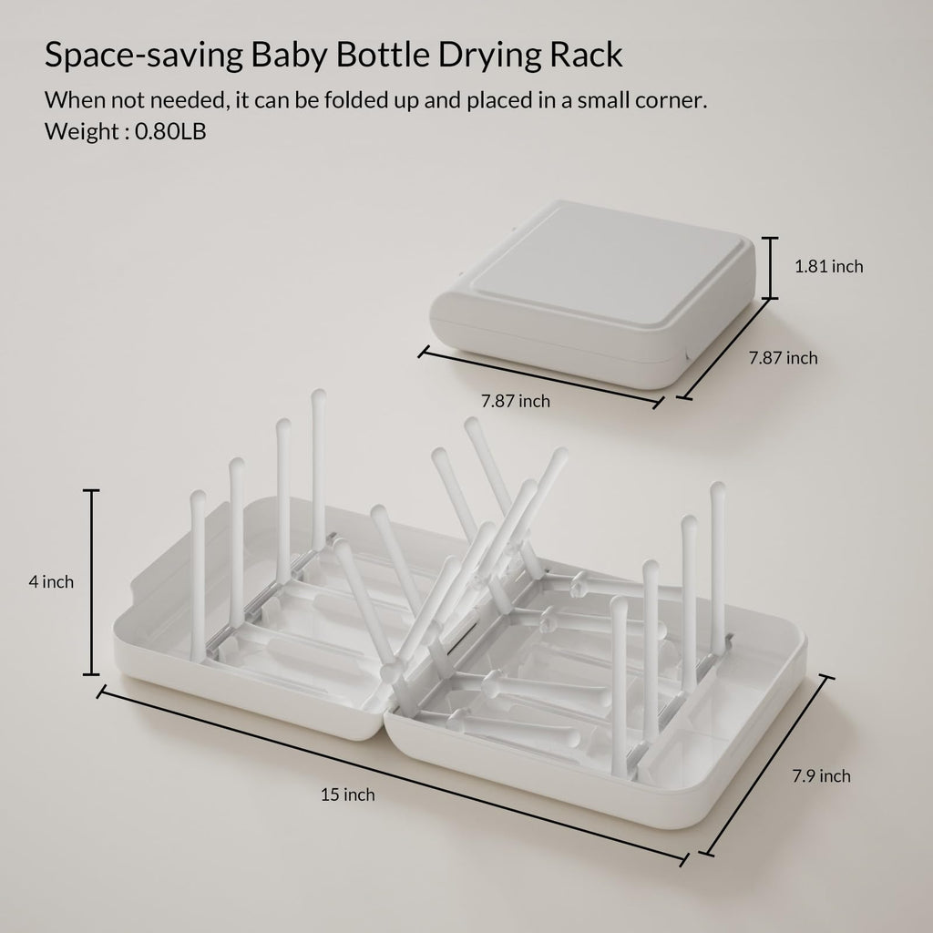 WHNL Travel Bottle Drying Rack Space Saving,Foldable Bottle Drying Rack with 16 Ribs,Portable Baby Bottle Drying Rack for Bottles,Breast Pumps and Other Feeding Accessories,Widely Used Daily Basis