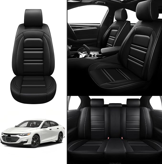 Seat Covers for Chevy Malibu 2004-2025 | 5-Seats Leather Seat Covers, Easy to Install Automotive Seat Covers Full Set (Full Set, Black)