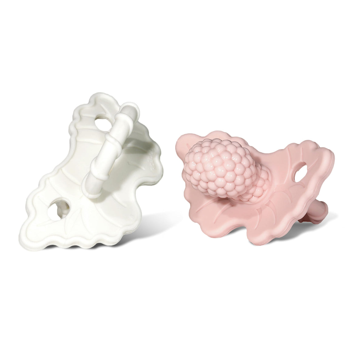 RaZbaby RaZberry Silicone Teether Pacifier – Teething Relief for Infants, Food-Grade, BPA-Free, Hands-Free, Natural Berrybumps Fruit Texture for Sensory Development, Freezable, 2-Pack - Green & White