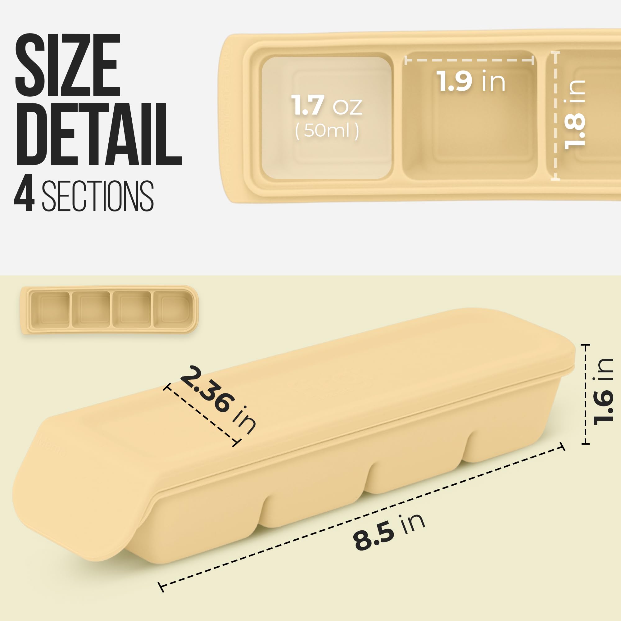 Firgi 1.7 oz/4 Sections Silicone Ice Cube Freezer Tray with Lid, 100% Food-Grade Platinum Silicone,Leak Resistance & Dishwasher Safe for Baby Food Prep,Breast Milk,Purees - Korean Made, Beige