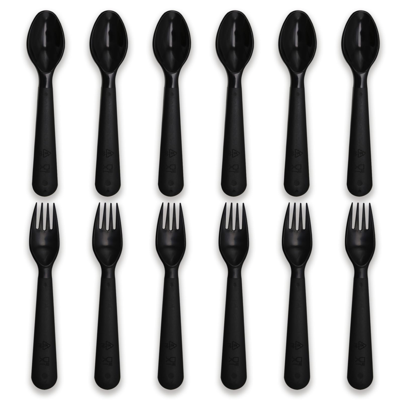 Muulaii 12 Pcs Kids Forks and Spoons, Plastic Kids Utensils Set, Black