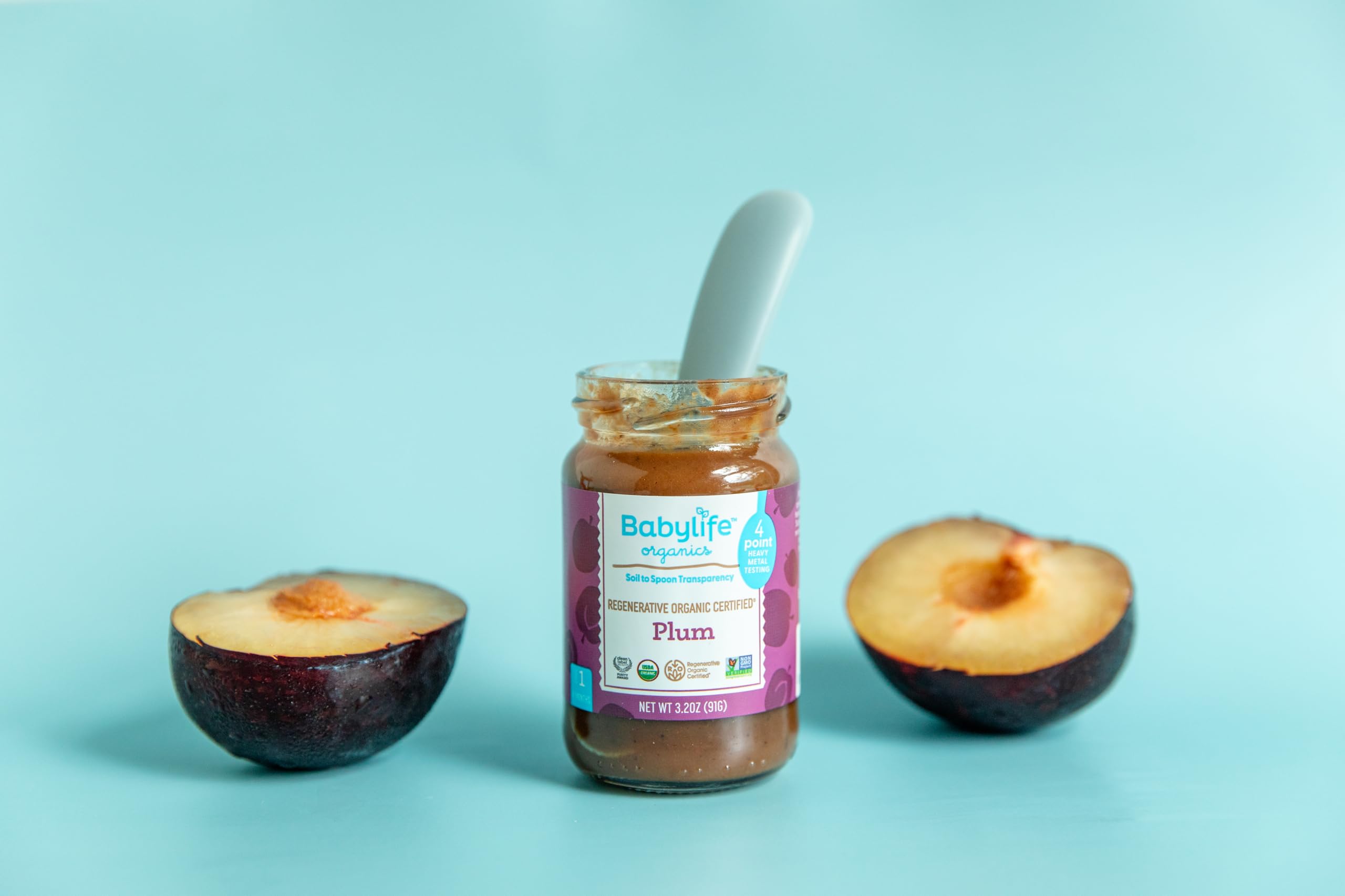 Babylife Organics Stage 1 - Plum, 3.2 Ounce Jar (12 Pack) - Heavy Metal Safe, Organic Baby Food
