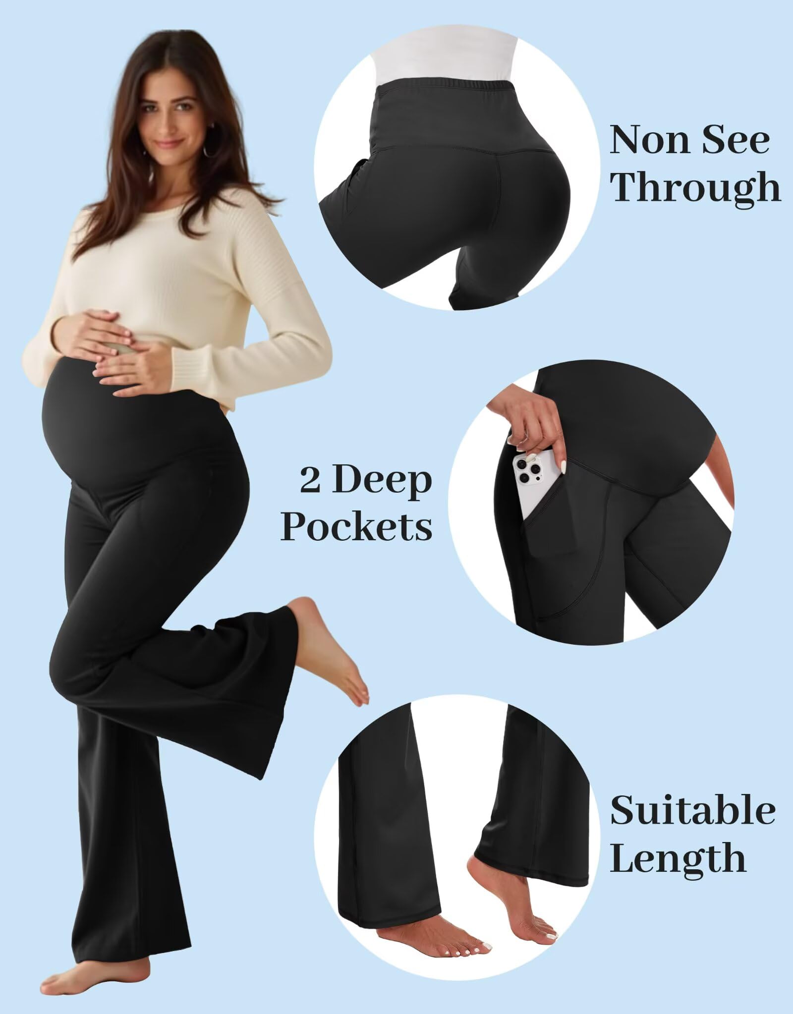 Fotociti Maternity Flare Leggings with Pockets, Women Pregnancy Yoga Pants