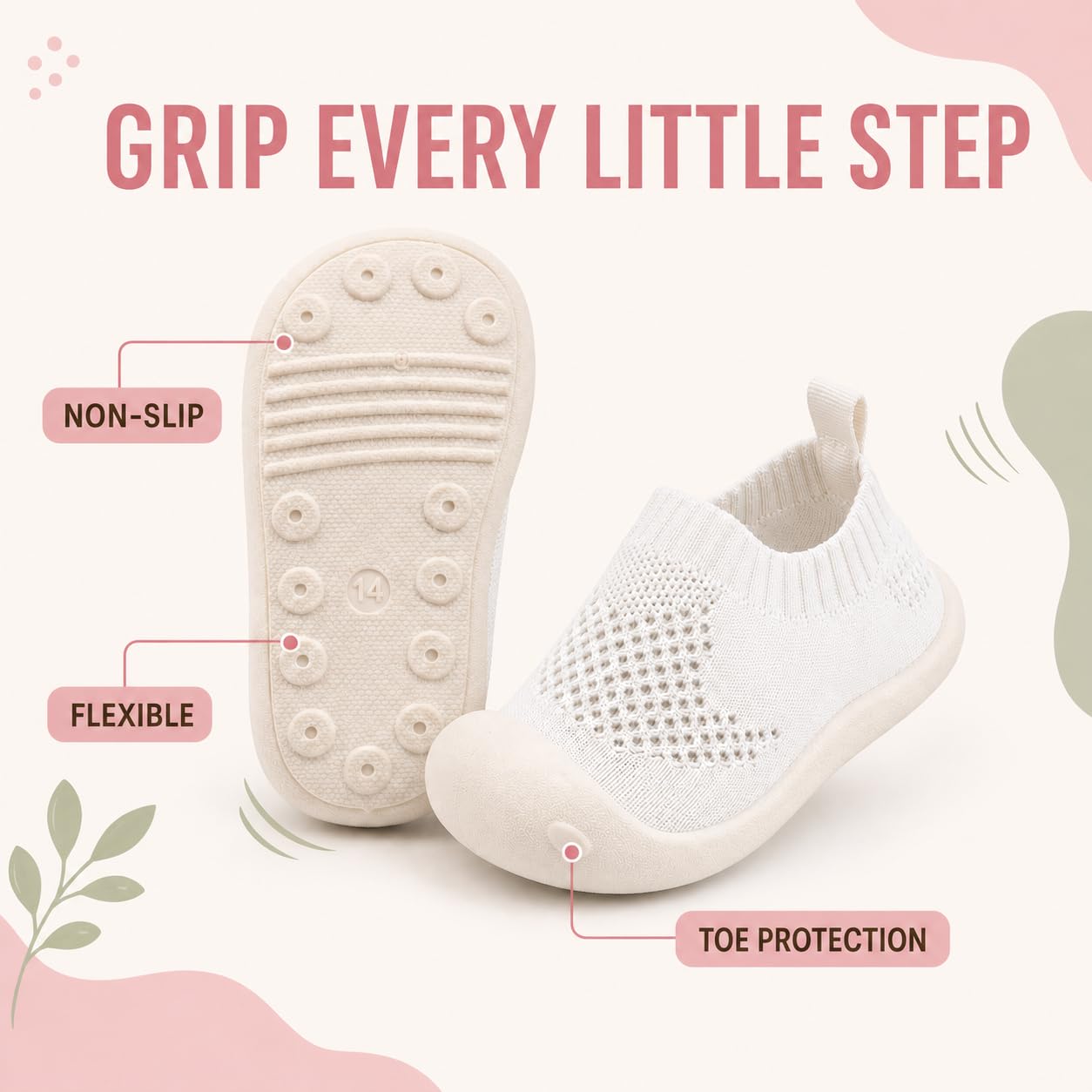 Charrost Baby Walking Shoes Wide Toe Box Knit Slip-On Sneakers for Toddlers