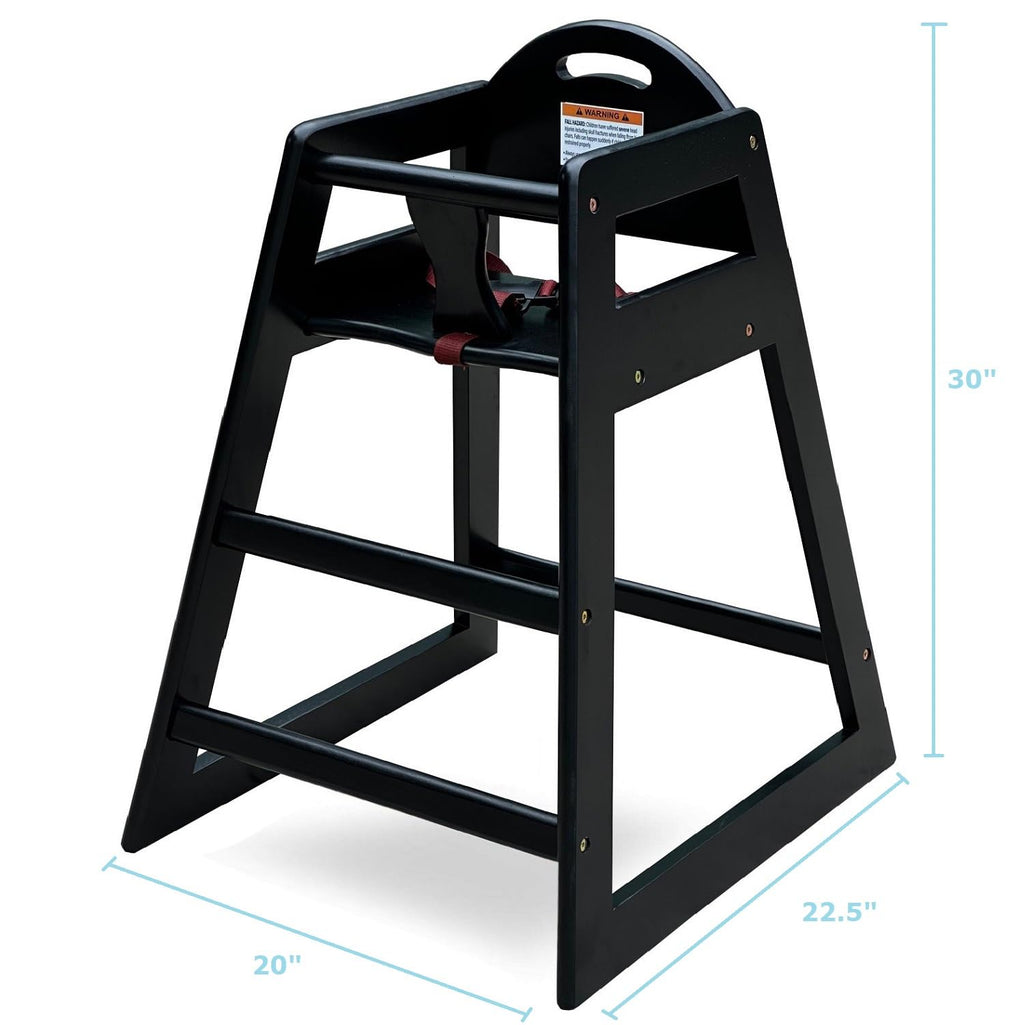 Wooden High Chair for Baby & Toddler – Restaurant-Style Stackable HighChair with Commercial Grade Solid Wood for Dining Table & Kitchen – Compact & Portable Design for Home & Restaurant Use - Black