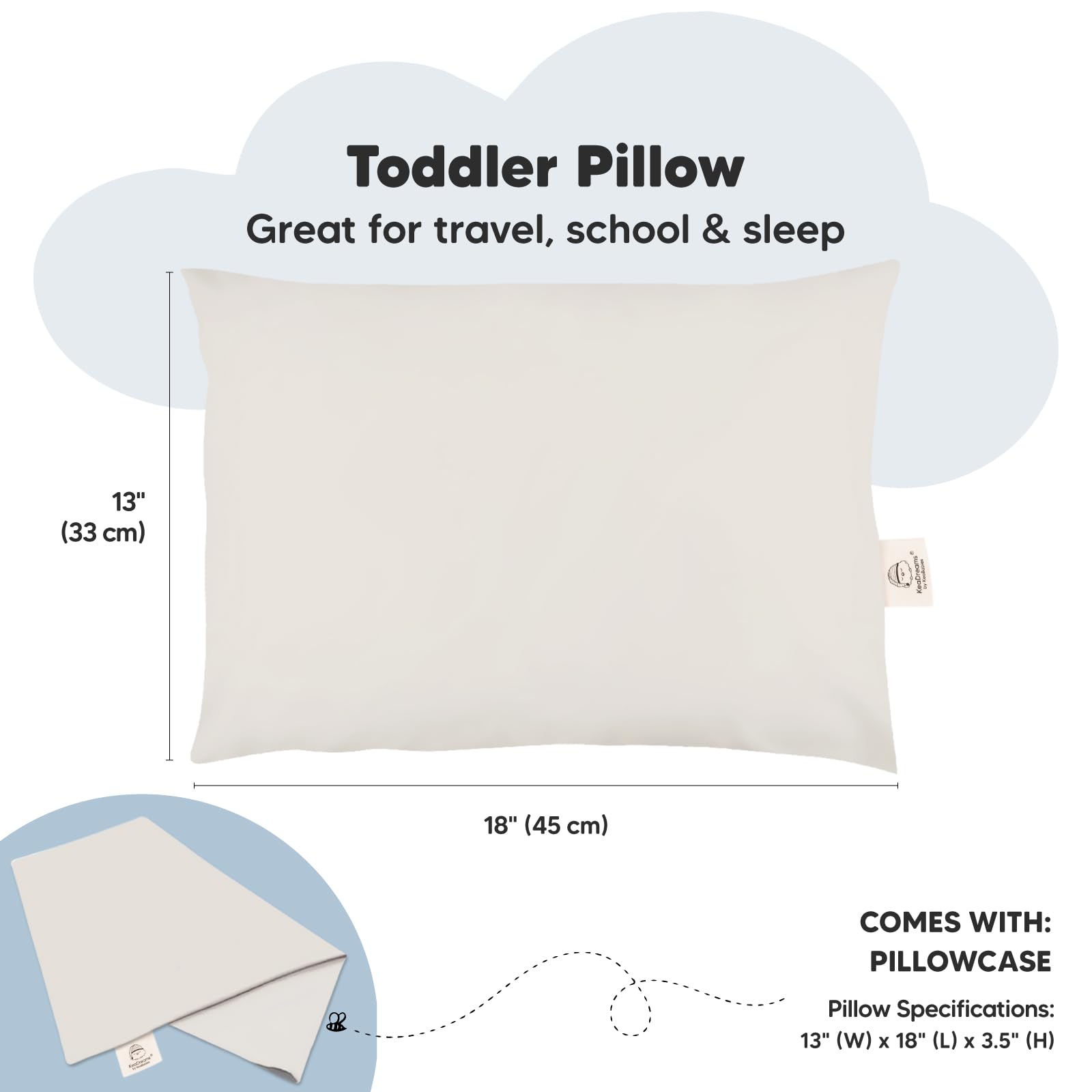 Toddler Pillow with Pillowcase, 13x18 My Little Dreamy Pillow (Clay)