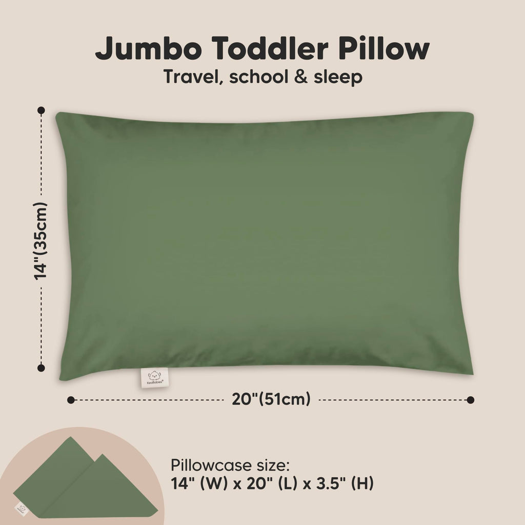 KeaBabies Organic Toddler Pillow with Pillowcase,Jumbo 14X20(Jungle Green)