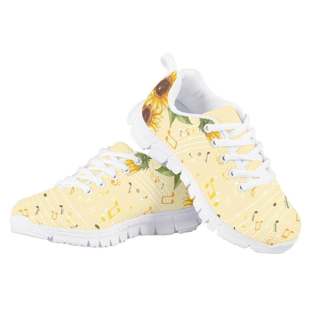 MARSVOVO Toddler Girl Sneakers Flexible Lightweight Breathable Athletic Girl Running Shoes Lace-up Comfortable Non Slip First Shoes for Walking Boy Girl Sunflower Note Design Size 12 US