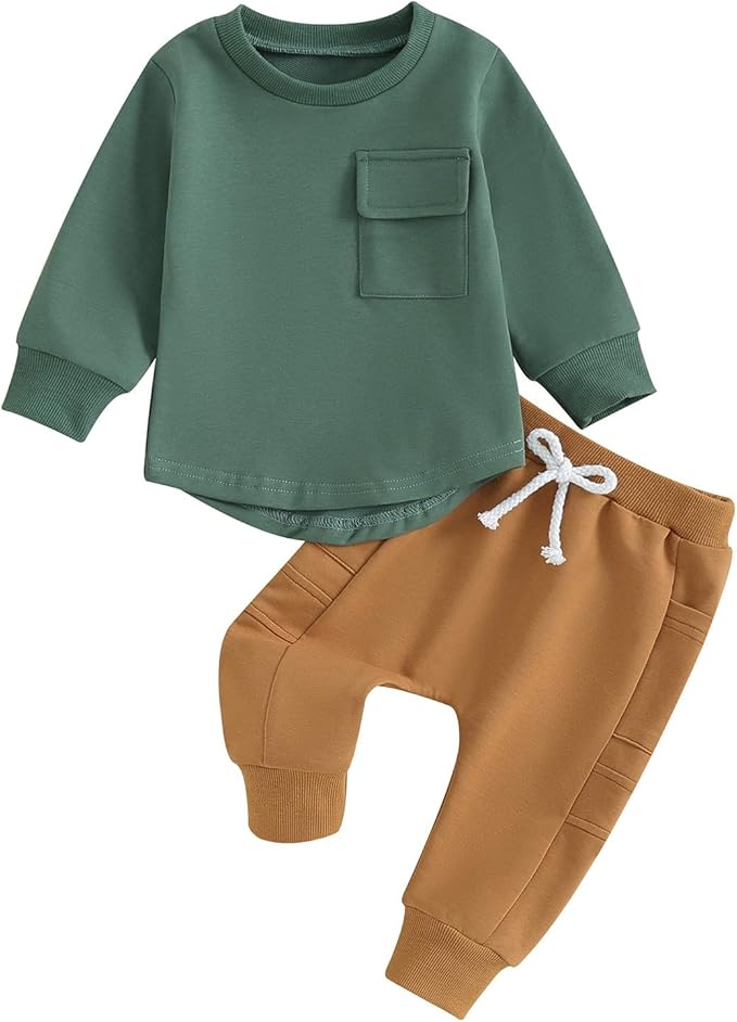 Kuriozud Toddler Baby Boy Fall Winter Clothes Long Sleeve Crewneck Pullover Sweatshirt Jogger Pants Set 2 Piece Outfit