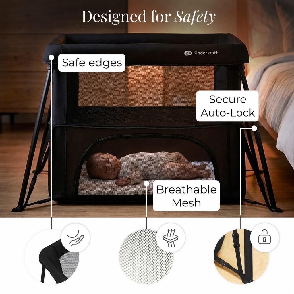 Kinderkraft Cami 3 in 1 Convertible Travel Cot Black