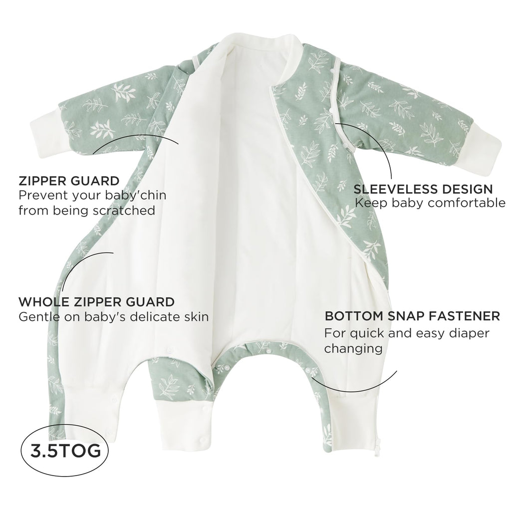 Duomiaomiao 3.5 TOG Toddler Sleep Bag 6-12 Months 100% Cotton Winter Side Open Zipper Baby Sleep Sack with Feet, Warm Toddler Wearable Blanket