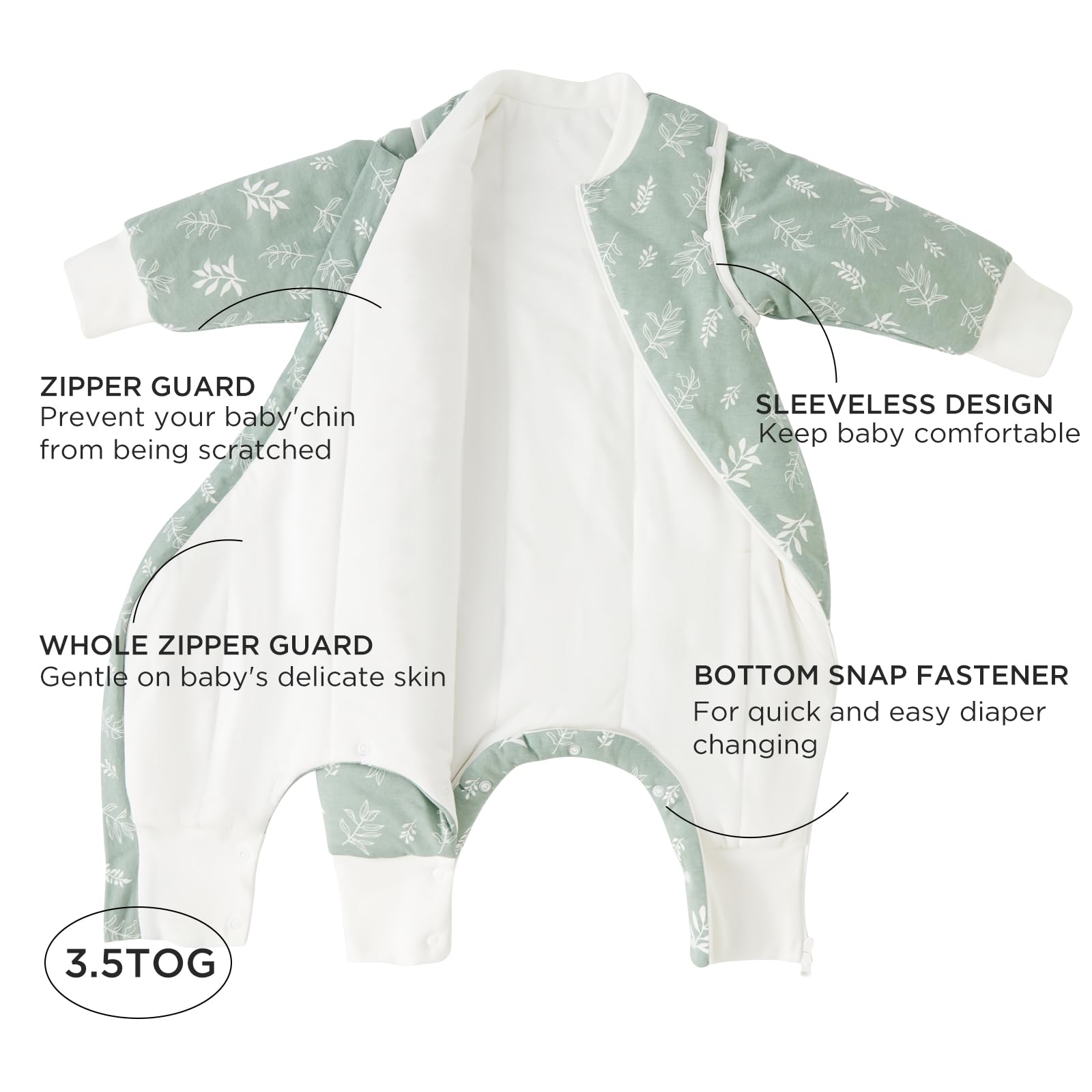 Duomiaomiao 3.5 TOG Toddler Sleep Bag 6-12 Months 100% Cotton Winter Side Open Zipper Baby Sleep Sack with Feet, Warm Toddler Wearable Blanket