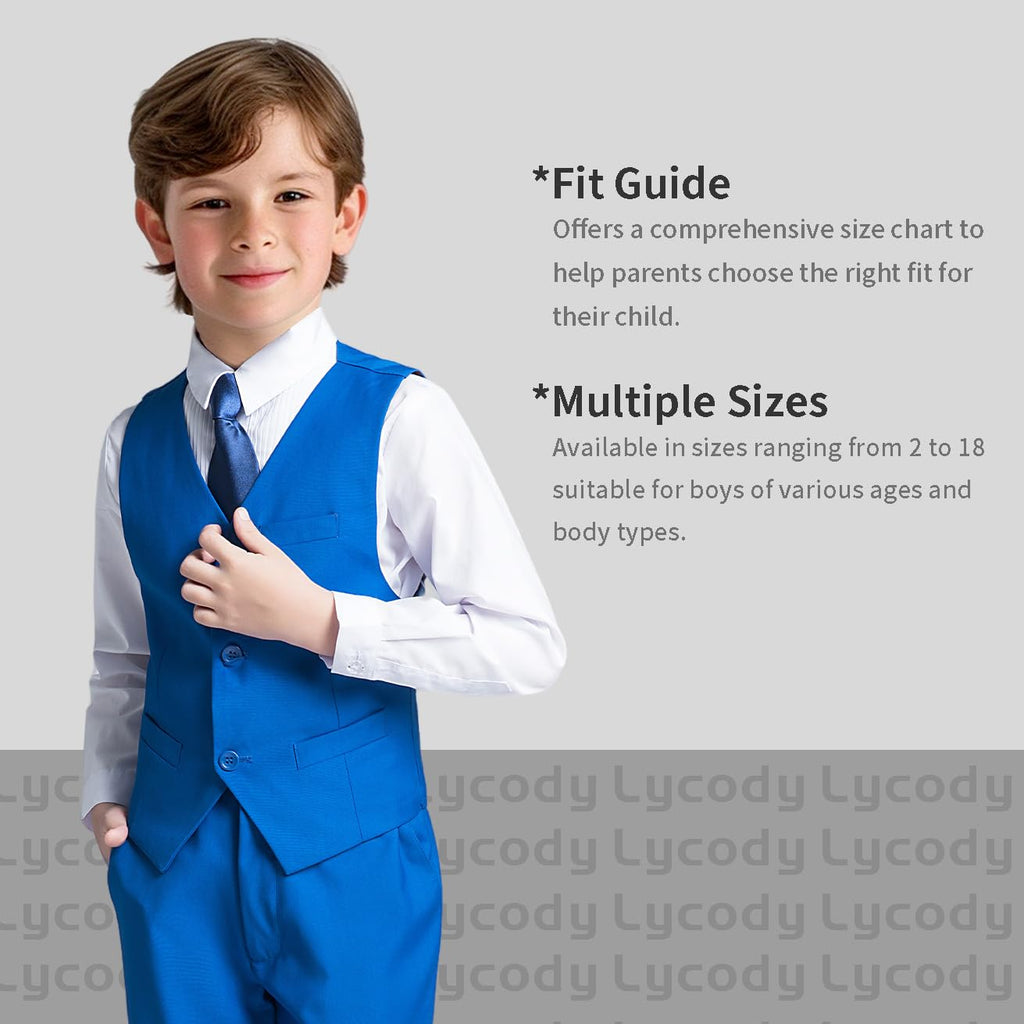 Boys Suit Vest Set Formal Dress Suits Wedding Outfit, Royal Blue, Size 14