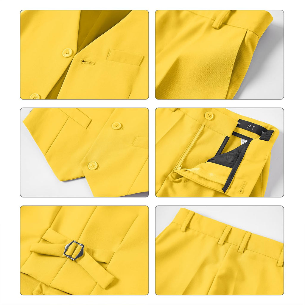 Lycody Boys Suit Vest Set Formal Dress Suits Wedding Outfit, Yellow, 3T
