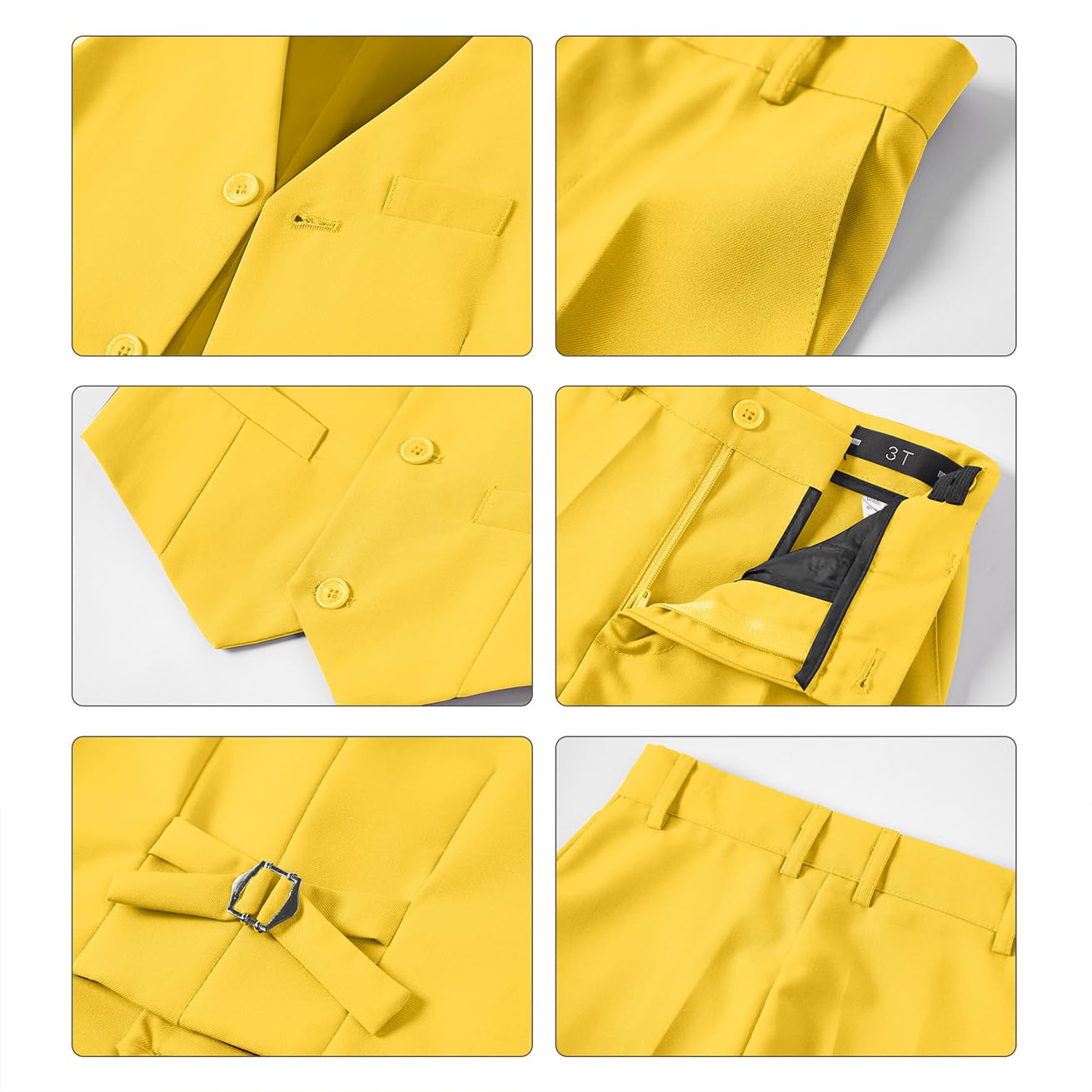 Lycody Boys Suit Vest Set Formal Dress Suits Wedding Outfit, Yellow, 3T