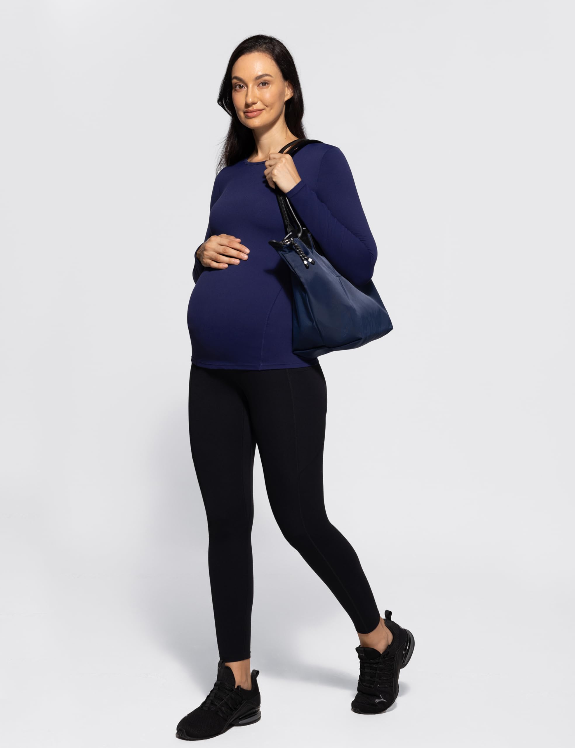 POSHDIVAH Maternity Crew Neck T Shirts for Women Navy X-Large