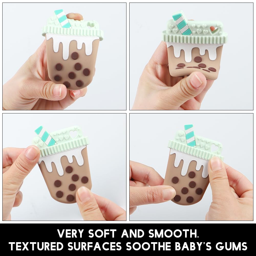 Baby Food Grade Silicone Bubble Tea Cup Teething Toys with Pacifier Clip