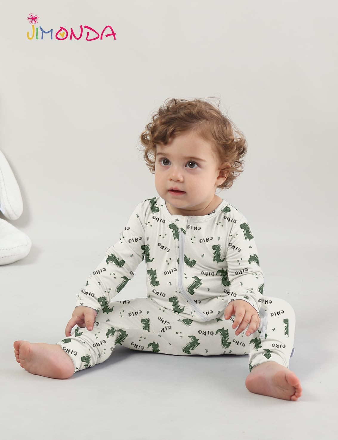 Jimonda Baby Girl Boys Bamboo Rayon Pajamas,Footless Pjs(Dino&Blue,9-12 M)